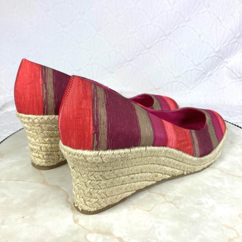 Soft Style Striped Espadrille Wedge Pump Women 8.5 Pink Red Coastal Comfort New - Picture 9 of 14